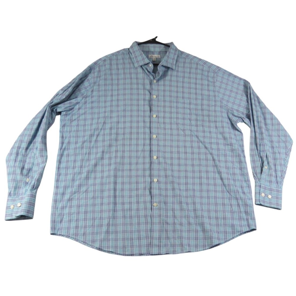 Peter Millar Grier Performance Shirt Mens XXL Blue Glen Plaid Long Sleeve Button